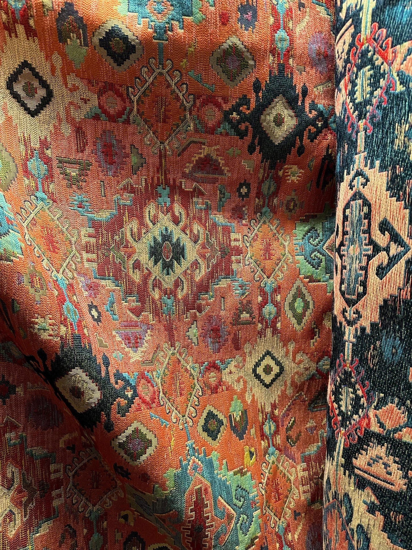ORANGE Multicolor Geometric Chenille Upholstery Brocade Fabric (54 in.) Sold By The Yard