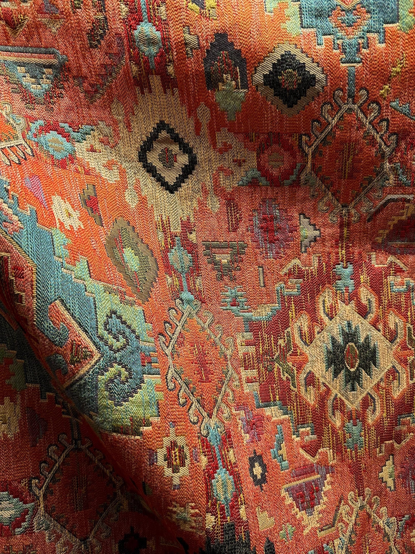 ORANGE Multicolor Geometric Chenille Upholstery Brocade Fabric (54 in.) Sold By The Yard