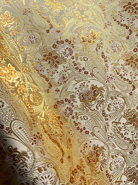 GOLD DARK GOLD Floral Paisley Brocade Fabric (60 in.) Sold By The Yard