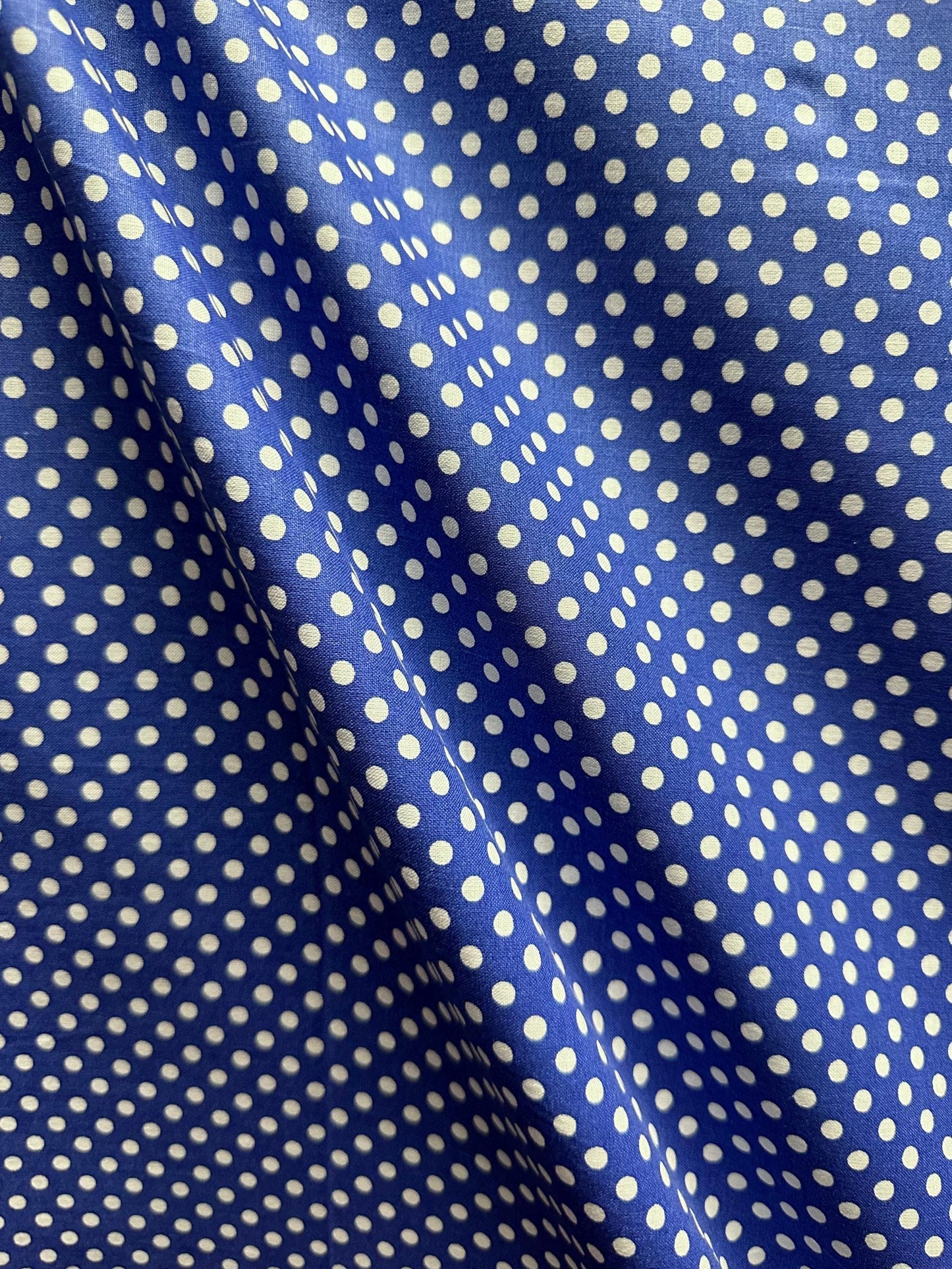 Royal Blue White Small Polka Dot 100% Cotton Fabric (45 in.) Sold By The Yard