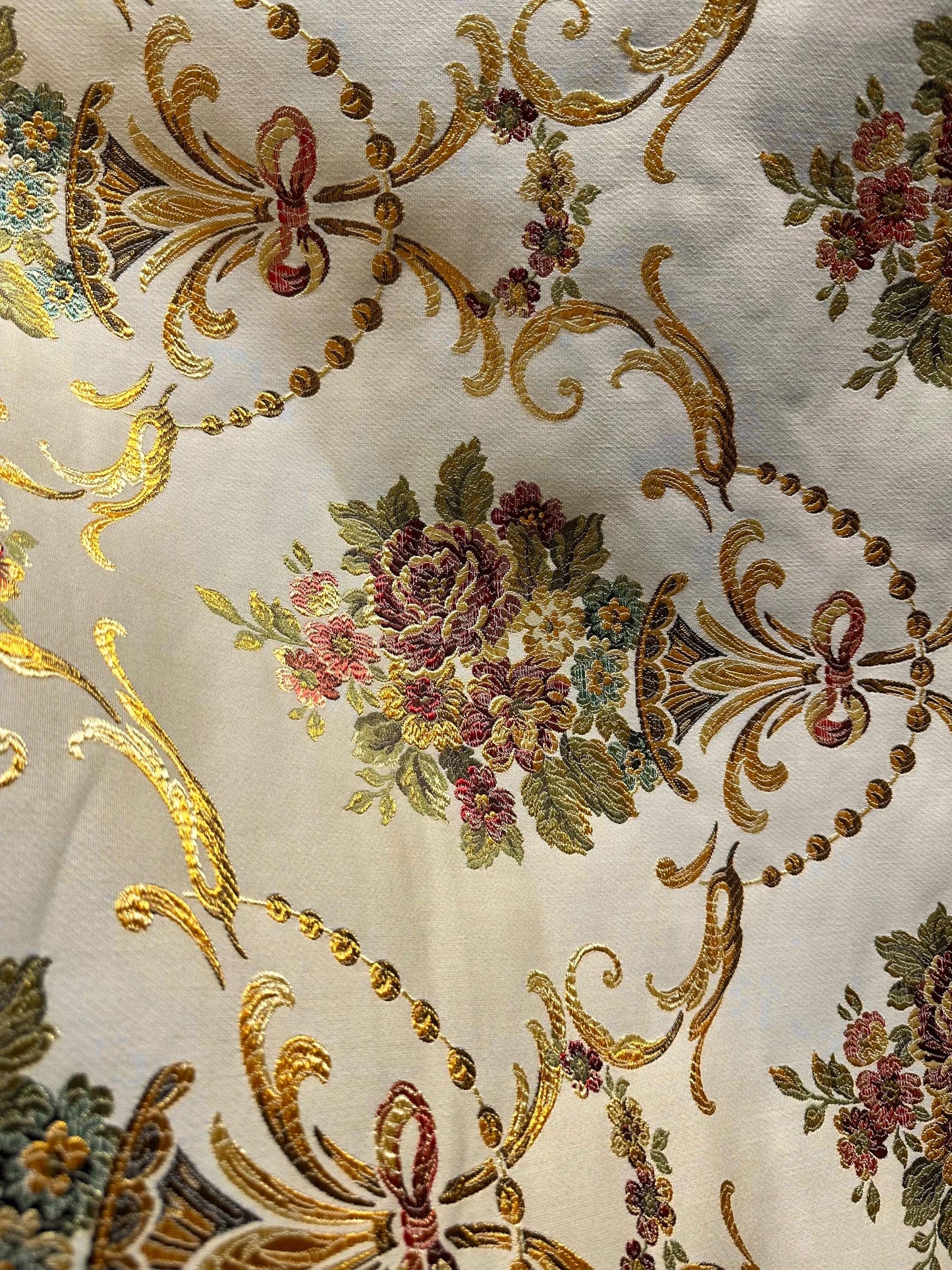 BEIGE GOLD Multicolor Floral Upholstery Drapery Brocade Fabric (54 in.) Sold By The Yard