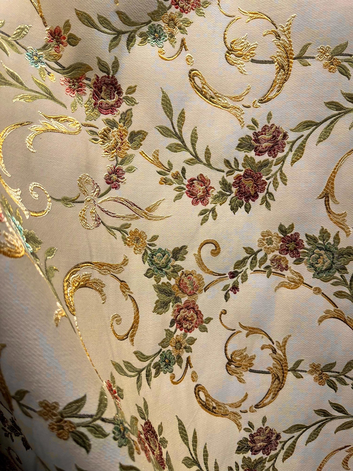 BEIGE GOLD Multicolor Floral Upholstery Drapery Brocade Fabric (54 in.) Sold By The Yard