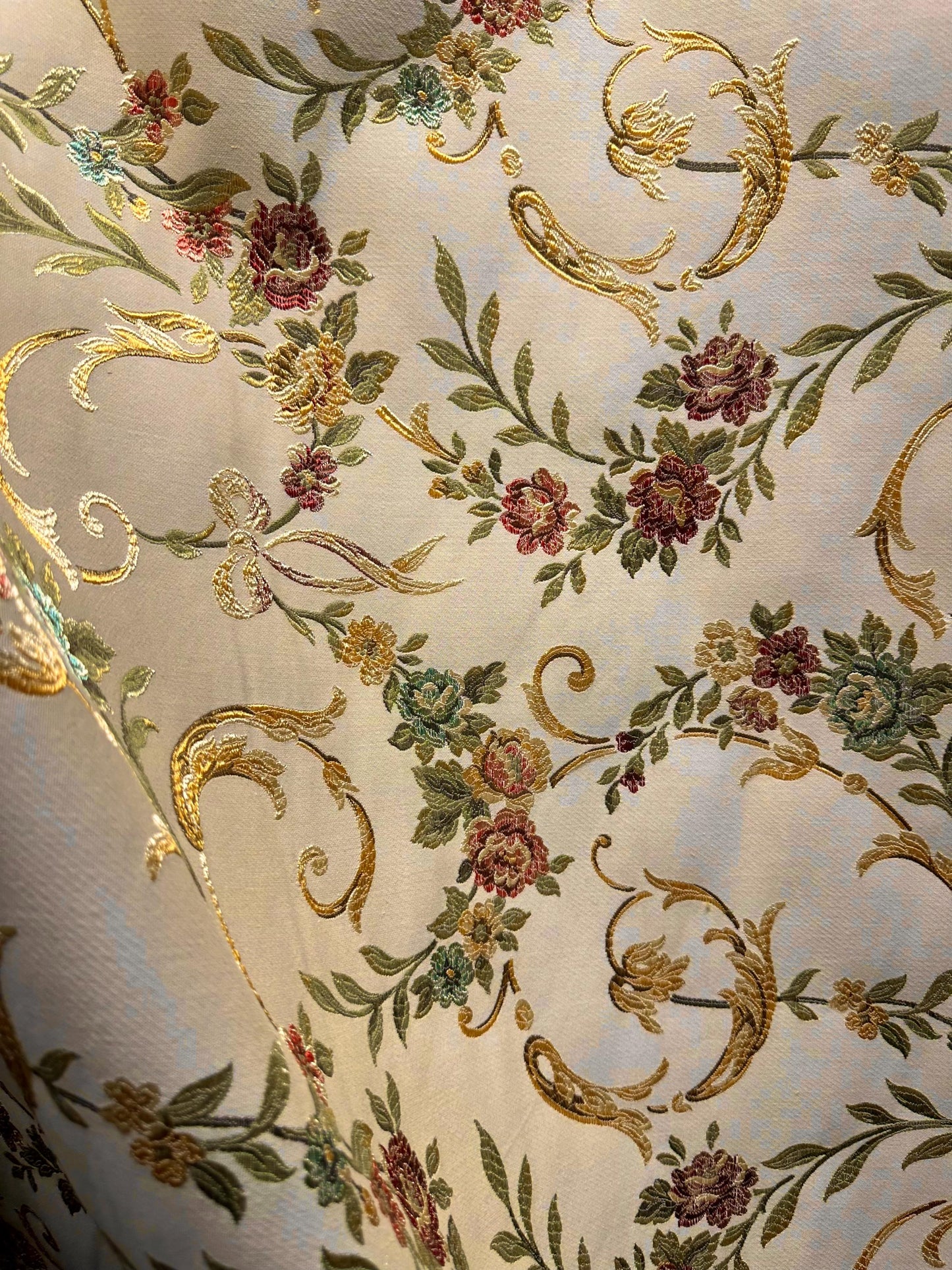 BEIGE GOLD Multicolor Floral Upholstery Drapery Brocade Fabric (54 in.) Sold By The Yard