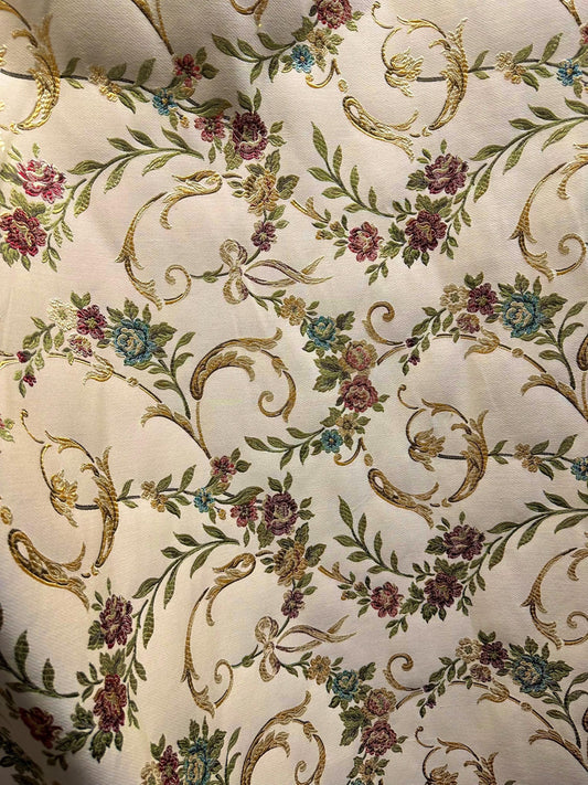 BEIGE GOLD Multicolor Floral Upholstery Drapery Brocade Fabric (54 in.) Sold By The Yard