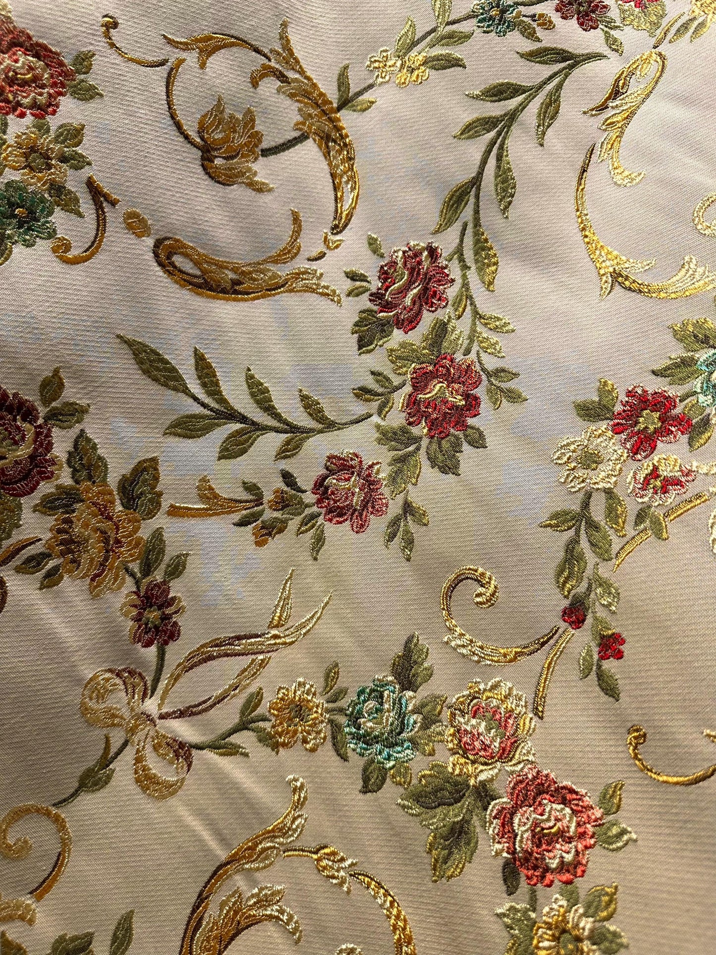 BEIGE GOLD Multicolor Floral Upholstery Drapery Brocade Fabric (54 in.) Sold By The Yard