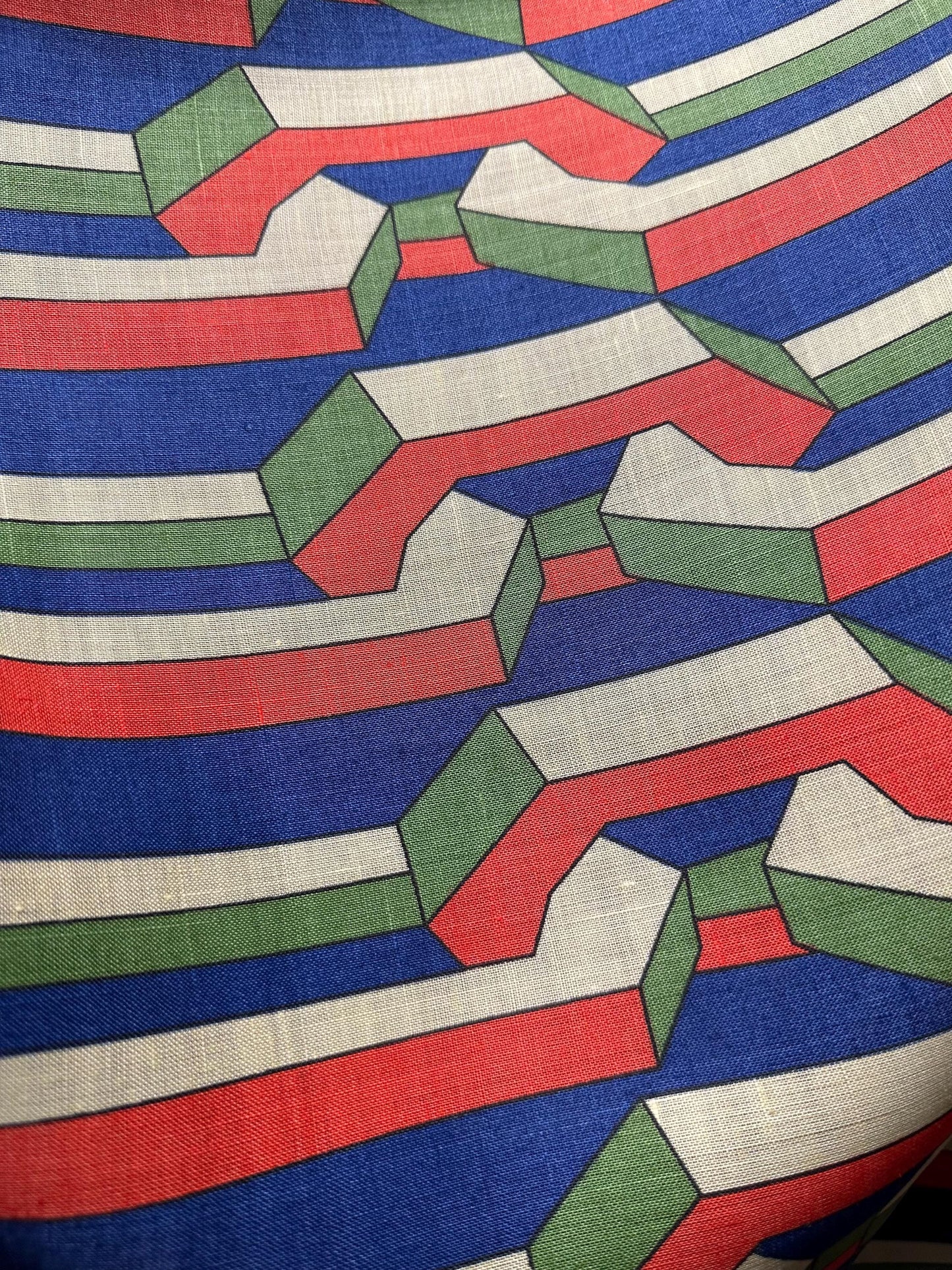 ORANGE BLUE Multicolor Geometric Printed 100% Linen Fabric (56 in.) Sold By The Yard