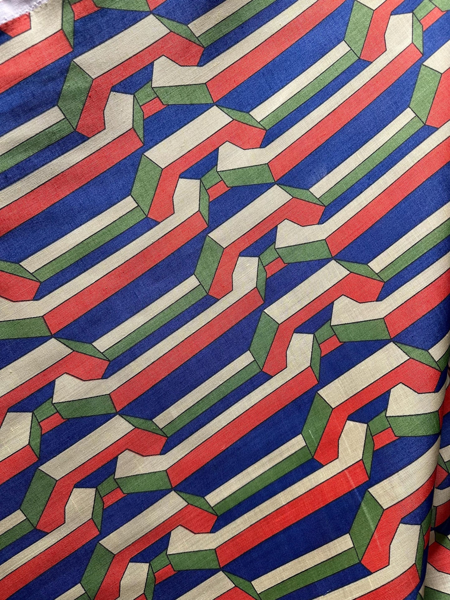 ORANGE BLUE Multicolor Geometric Printed 100% Linen Fabric (56 in.) Sold By The Yard