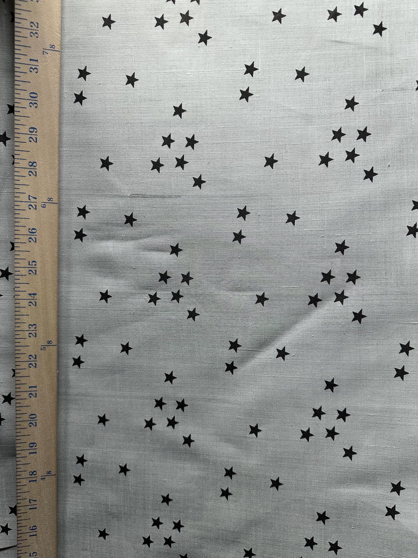 Light Mint Gray Black Stars Printed 100% Linen Fabric (56 in.) Sold By The Yard
