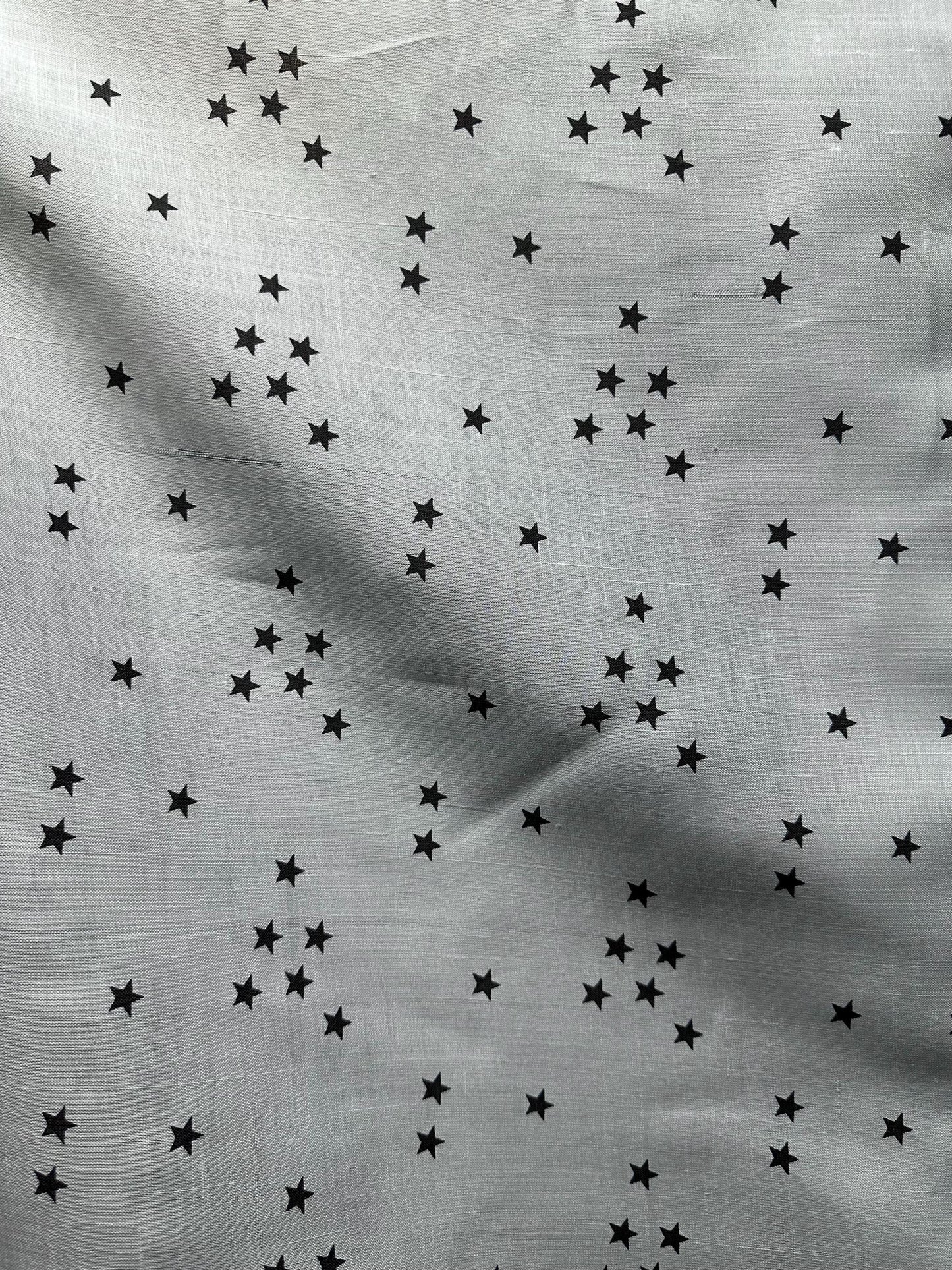 Light Mint Gray Black Stars Printed 100% Linen Fabric (56 in.) Sold By The Yard