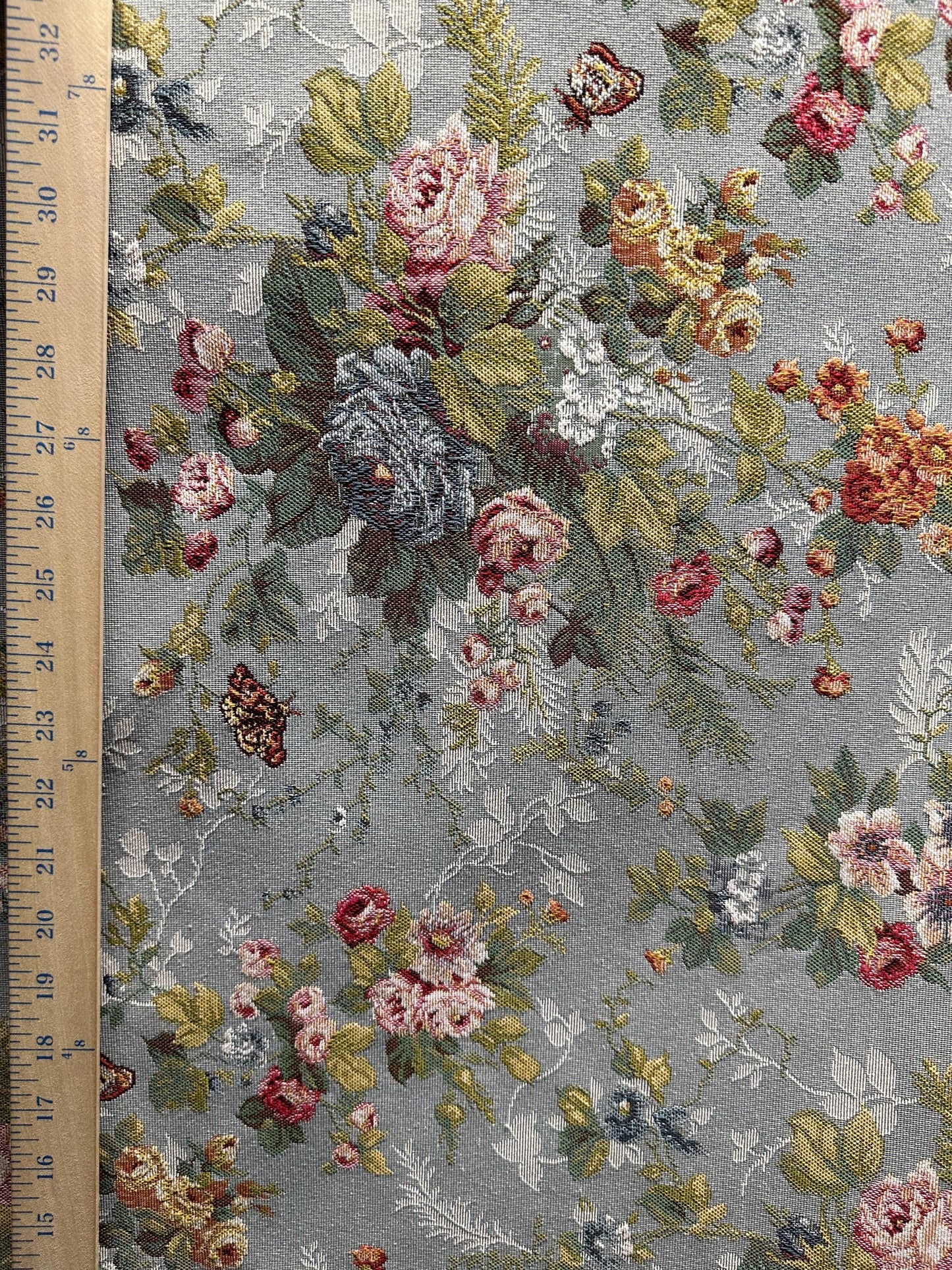 LIGHT BLUE PINK Multicolor Floral Upholstery Brocade Fabric (54 in.) Sold By The Yard