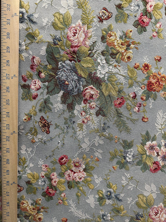 LIGHT BLUE PINK Multicolor Floral Upholstery Brocade Fabric (54 in.) Sold By The Yard