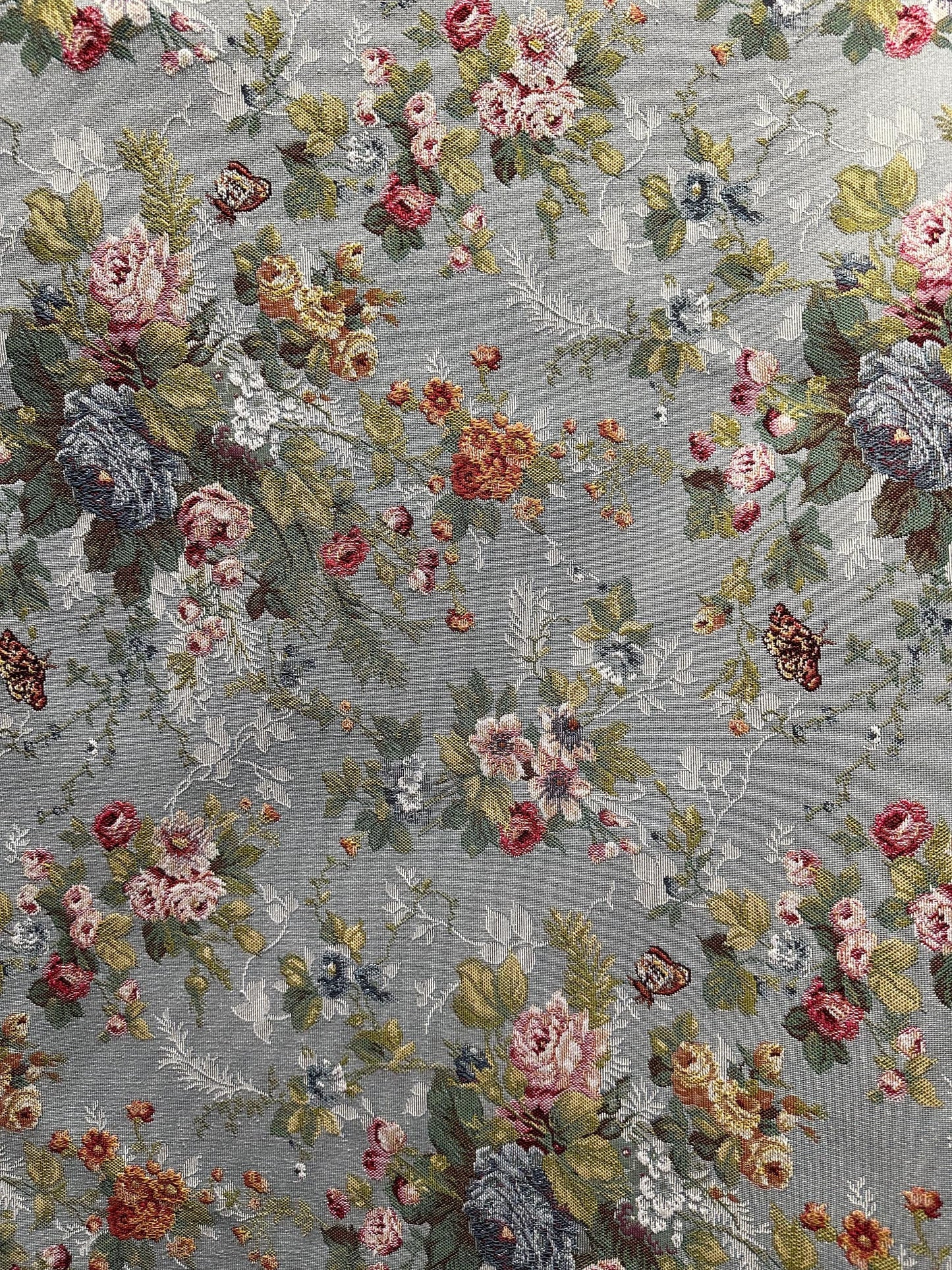 LIGHT BLUE PINK Multicolor Floral Upholstery Brocade Fabric (54 in.) Sold By The Yard