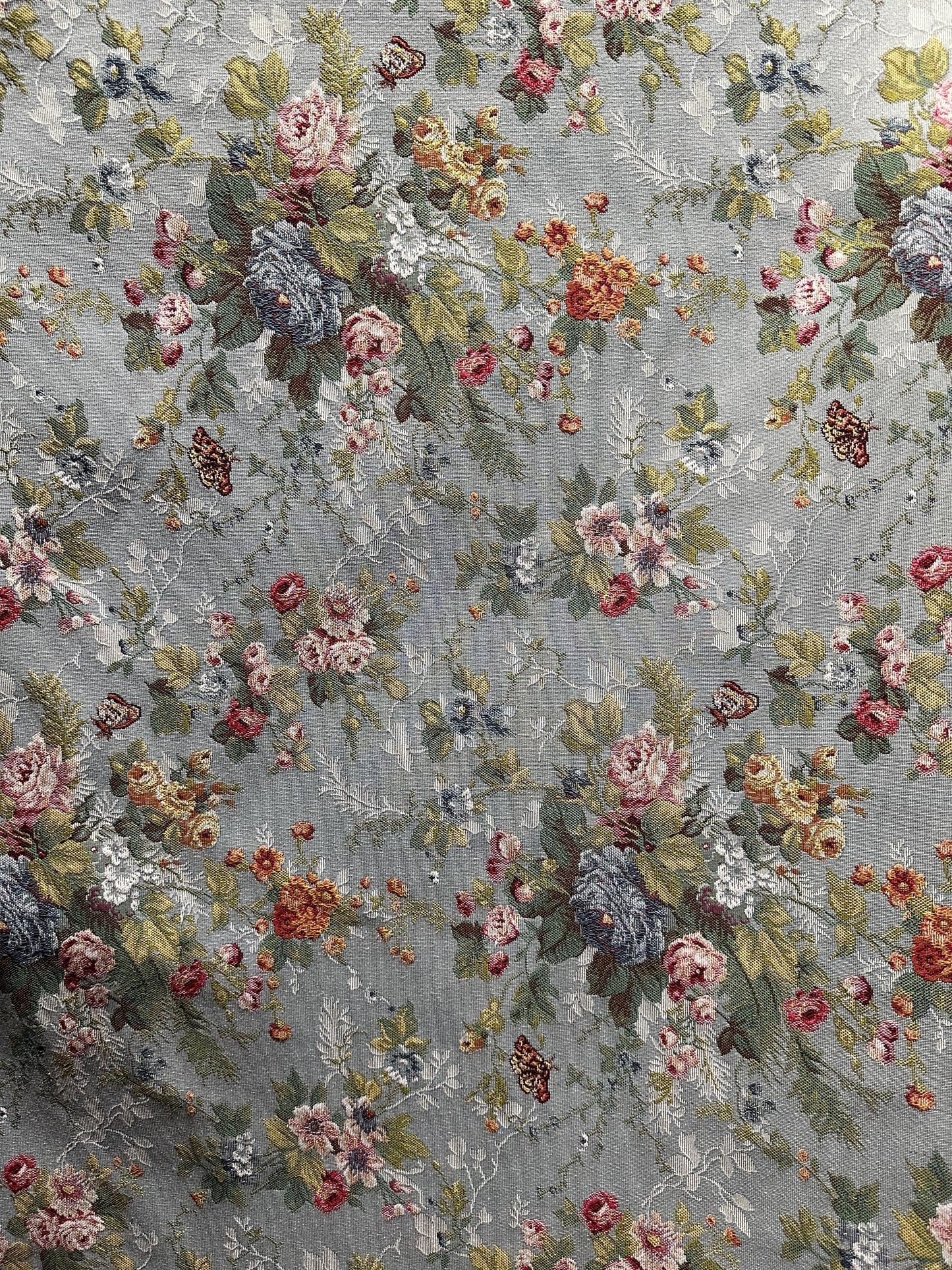 LIGHT BLUE PINK Multicolor Floral Upholstery Brocade Fabric (54 in.) Sold By The Yard
