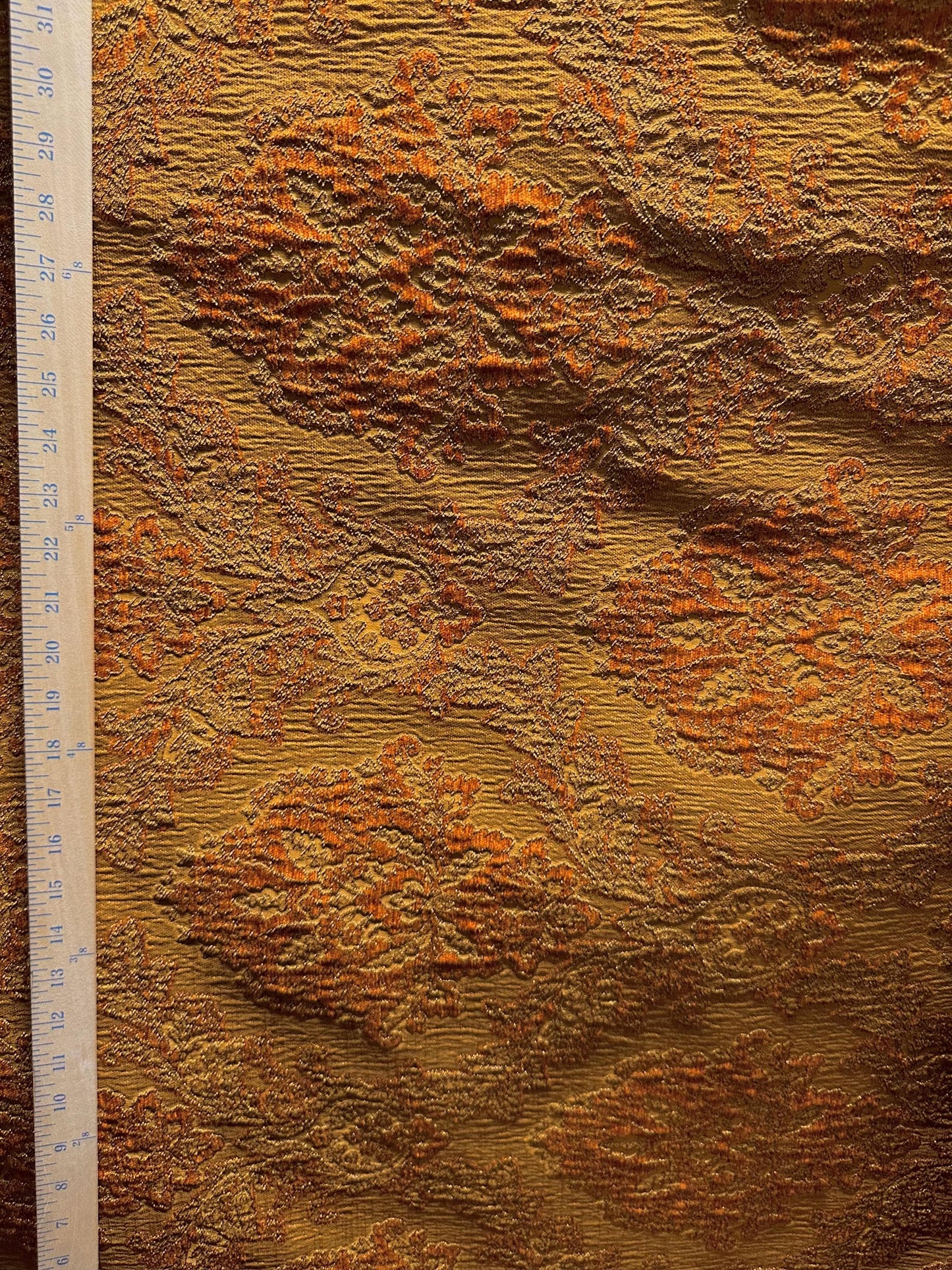 COPPER DARK GOLD Damask Chenille Upholstery Brocade Fabric (54 in.) Sold By The Yard