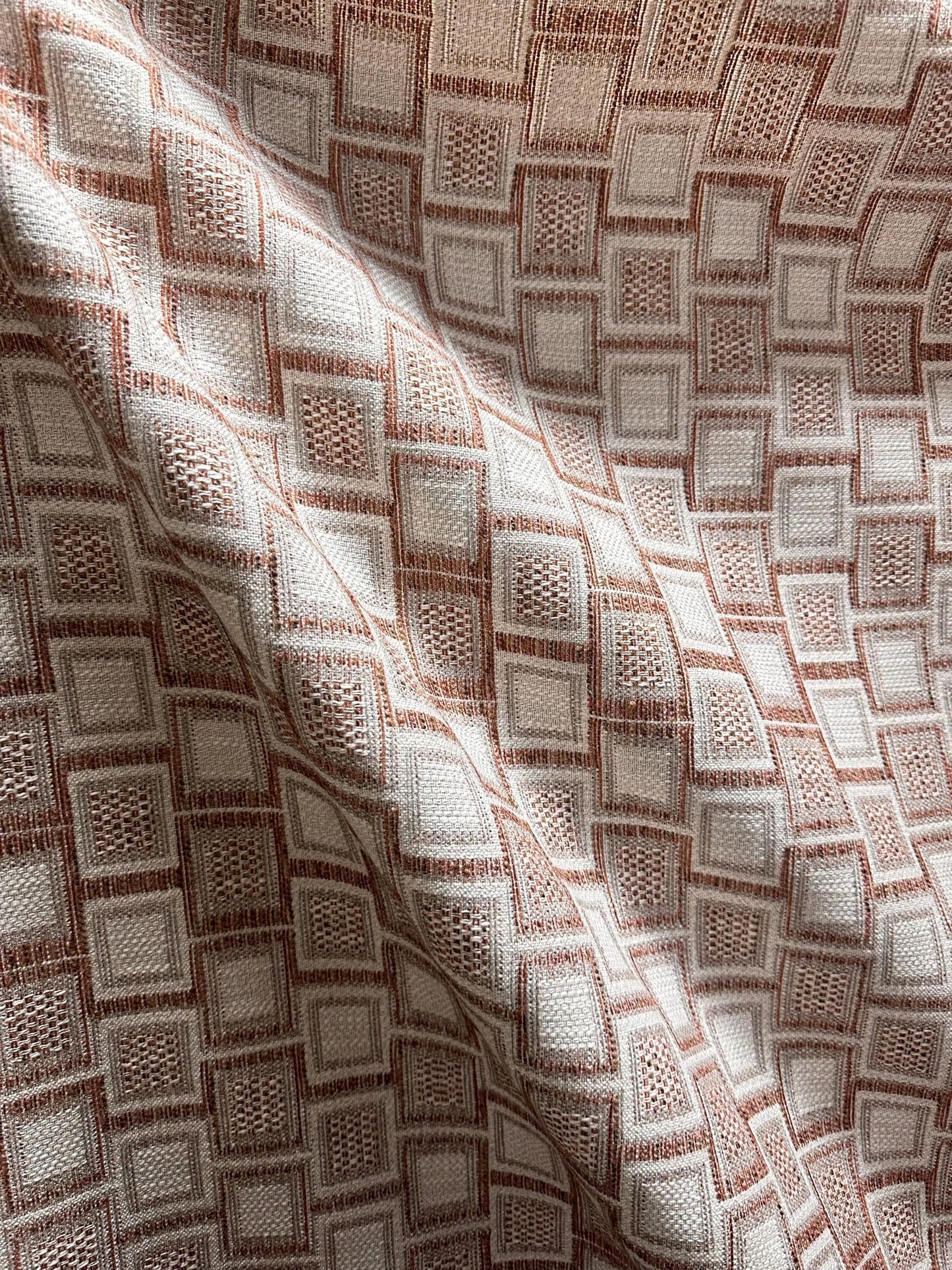 Chestnut Brown White Geometric Chenille Upholstery Brocade Fabric (58 in.) Sold By The Yard