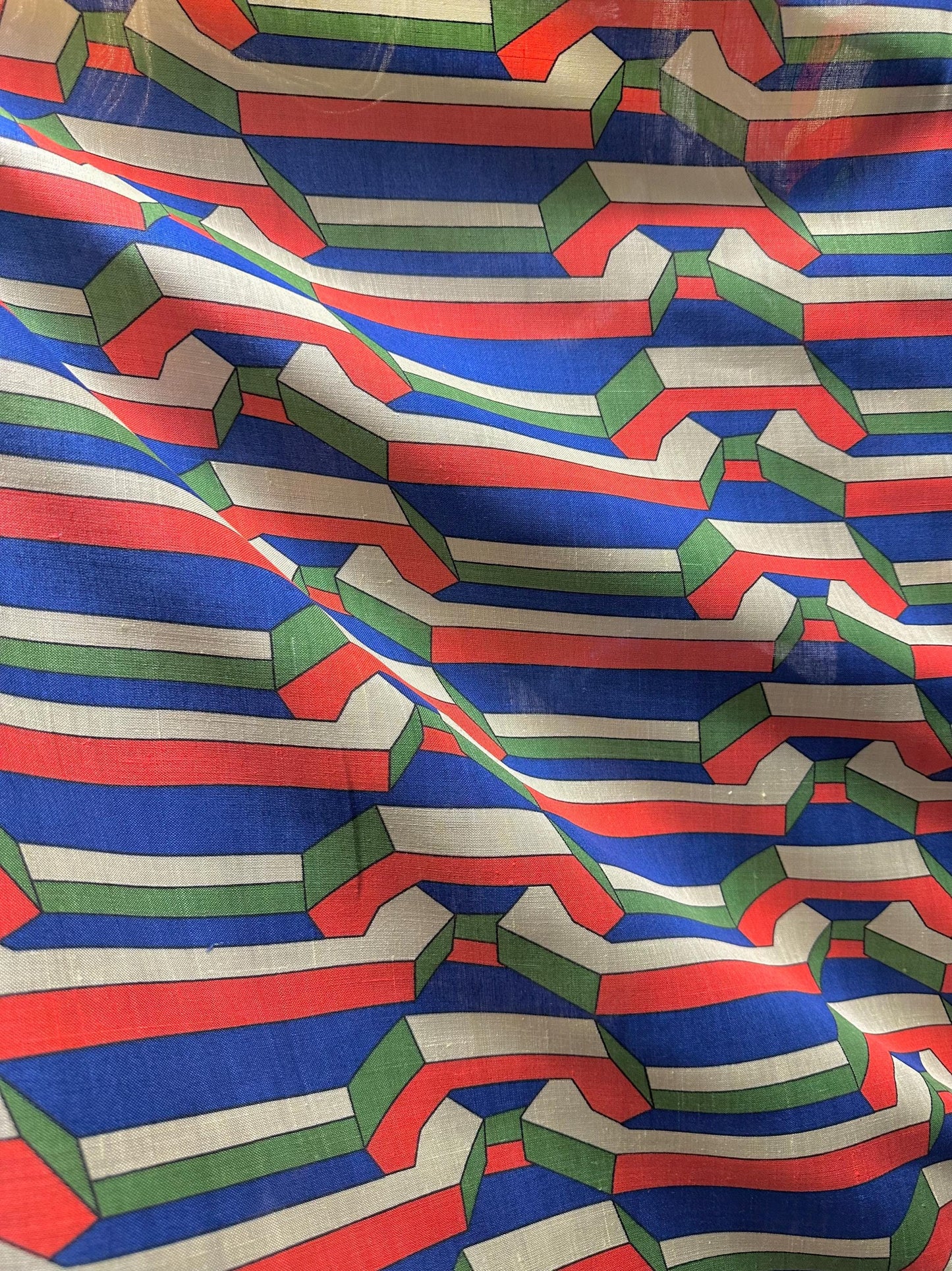 ORANGE BLUE Multicolor Geometric Printed 100% Linen Fabric (56 in.) Sold By The Yard