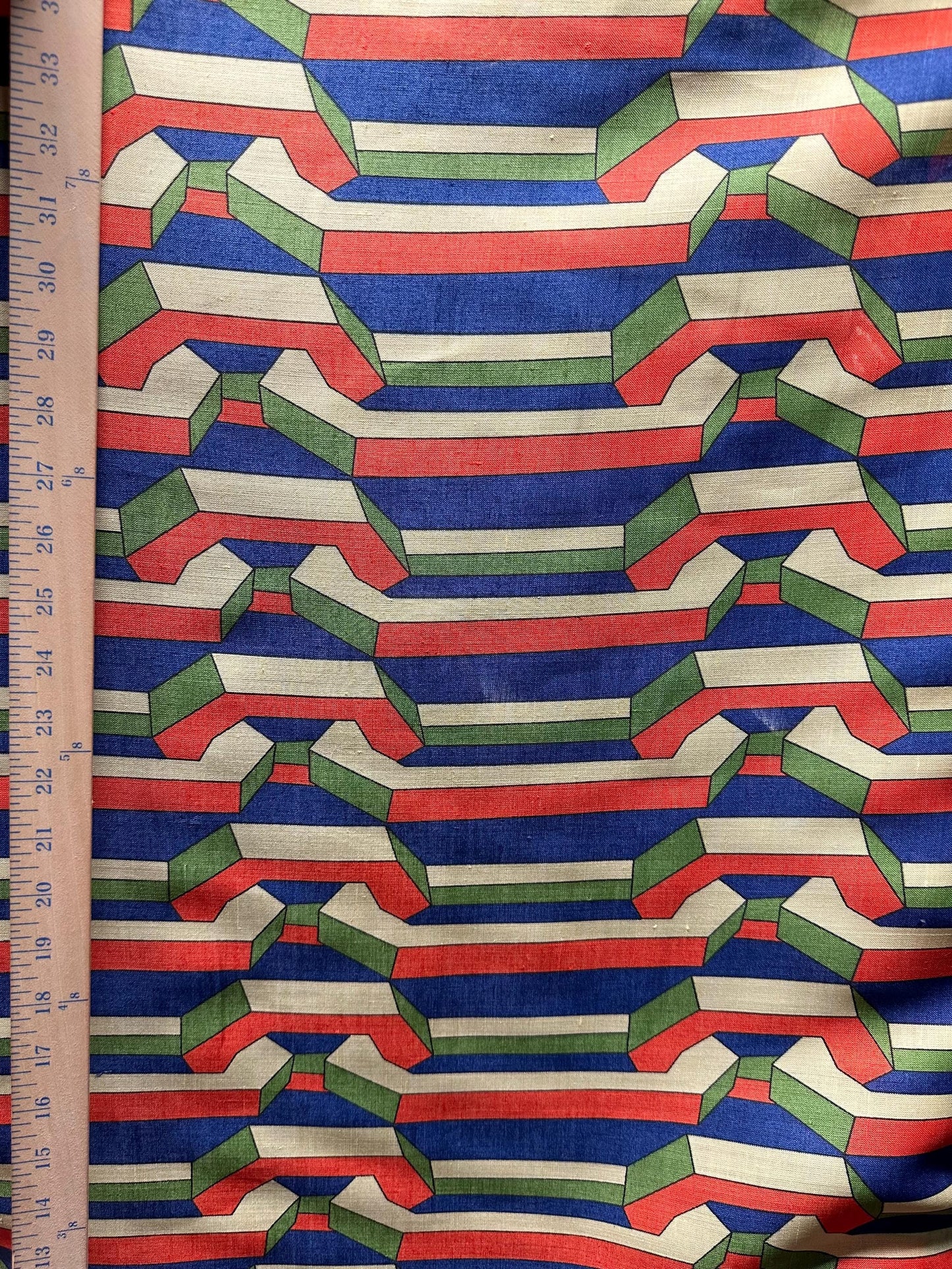 ORANGE BLUE Multicolor Geometric Printed 100% Linen Fabric (56 in.) Sold By The Yard