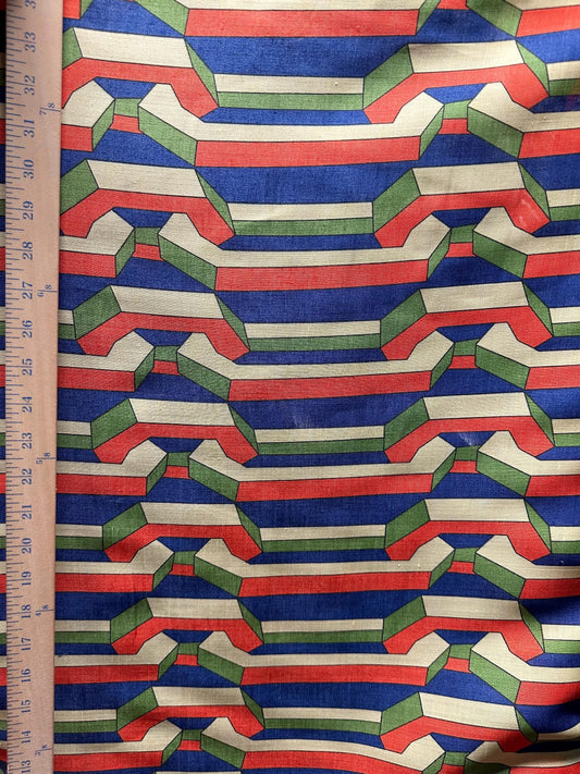 ORANGE BLUE Multicolor Geometric Printed 100% Linen Fabric (56 in.) Sold By The Yard