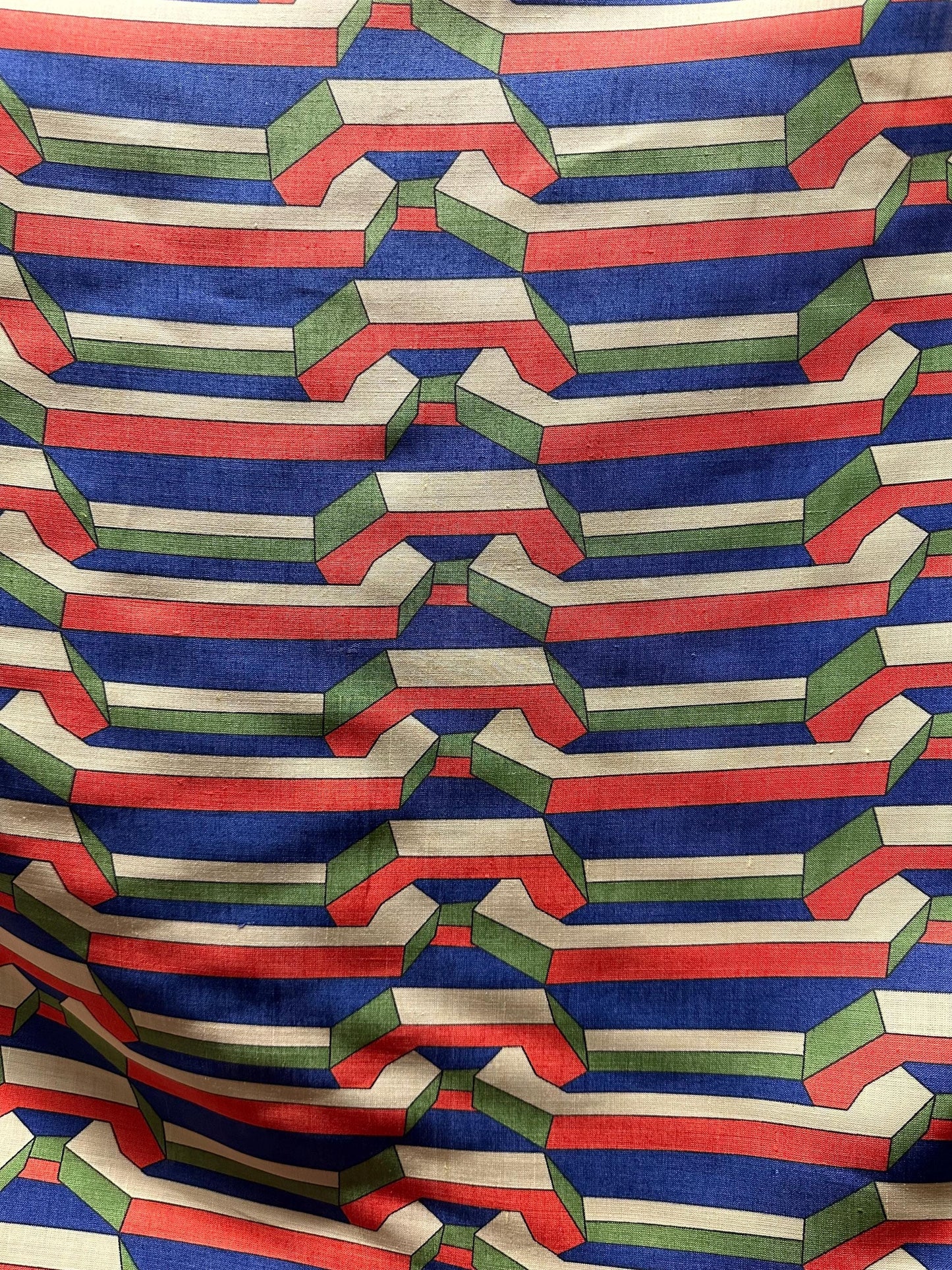 ORANGE BLUE Multicolor Geometric Printed 100% Linen Fabric (56 in.) Sold By The Yard