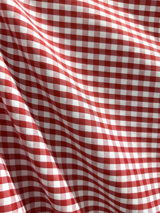 Red White Checkered Plaid Poly Cotton Fabric (58 in.) Sold By The Yard
