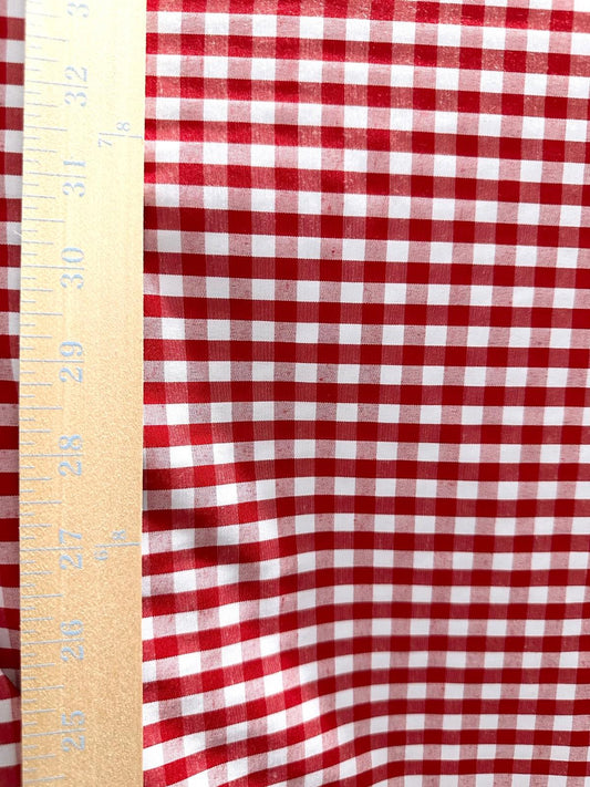 Red White Checkered Plaid Poly Cotton Fabric (58 in.) Sold By The Yard