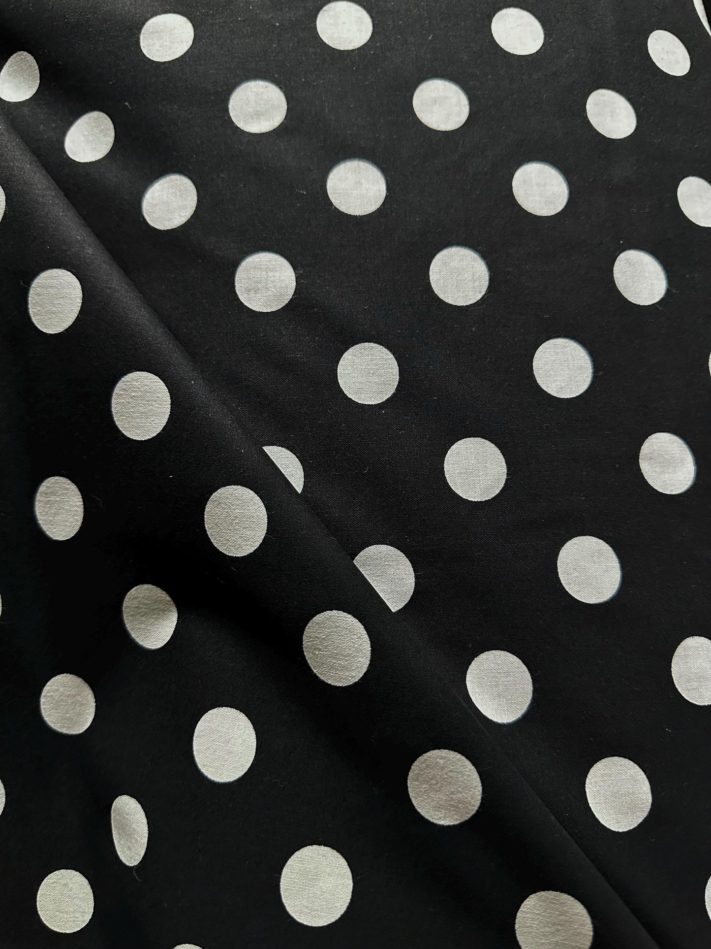 Black White Large Polka Dot 100% Cotton Fabric (45 in.) Sold By The Yard