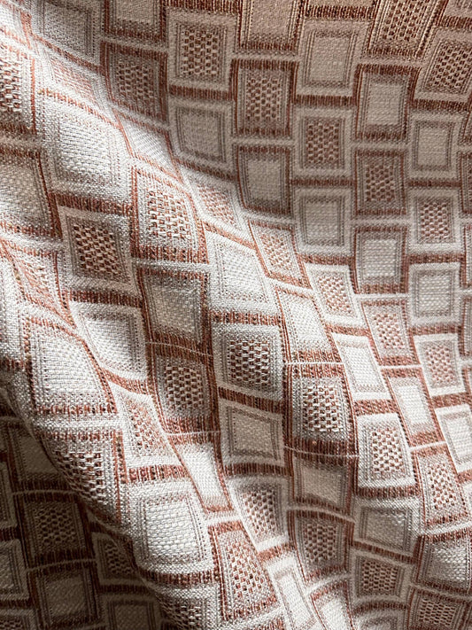 Chestnut Brown White Geometric Chenille Upholstery Brocade Fabric (58 in.) Sold By The Yard