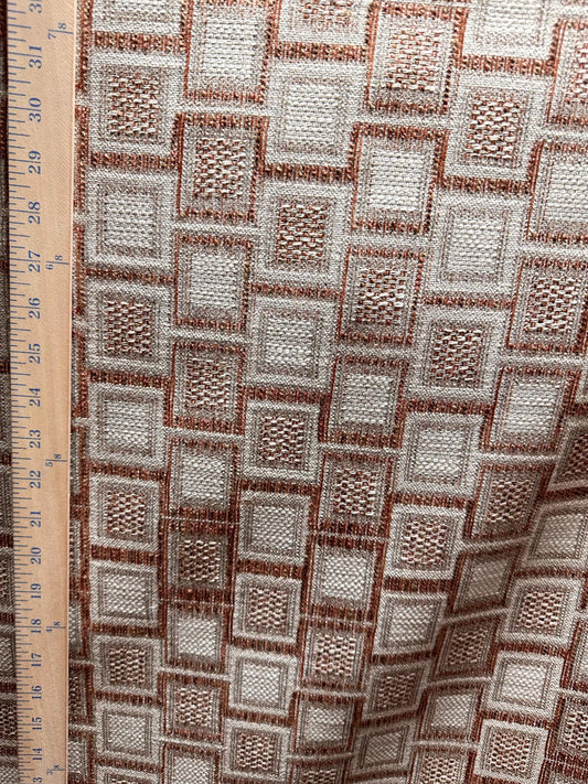 Chestnut Brown White Geometric Chenille Upholstery Brocade Fabric (58 in.) Sold By The Yard