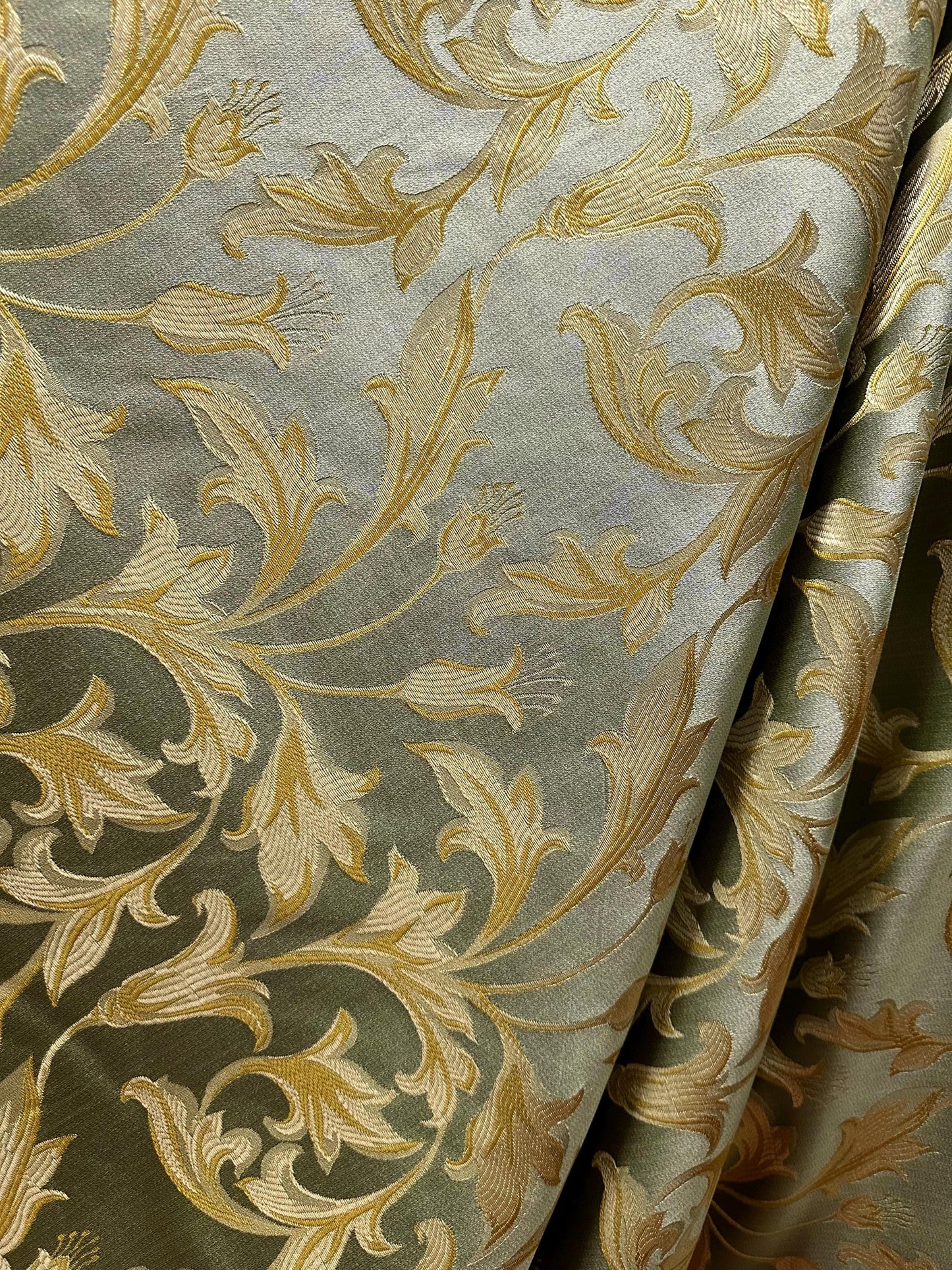 SAGE GREEN GOLD Brocade Flower Floral Upholstery Drapery Fabric (110 in.) Sold By The Yard