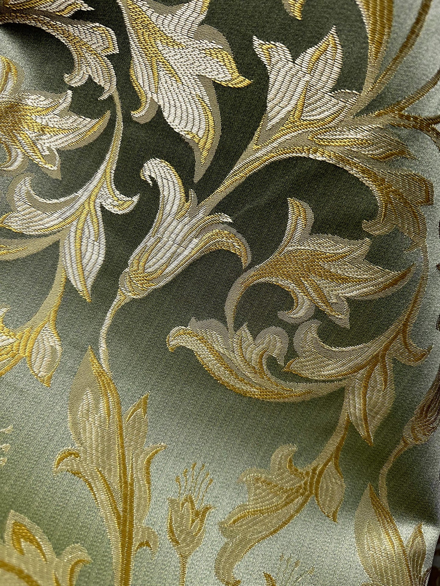 SAGE GREEN GOLD Brocade Flower Floral Upholstery Drapery Fabric (110 in.) Sold By The Yard