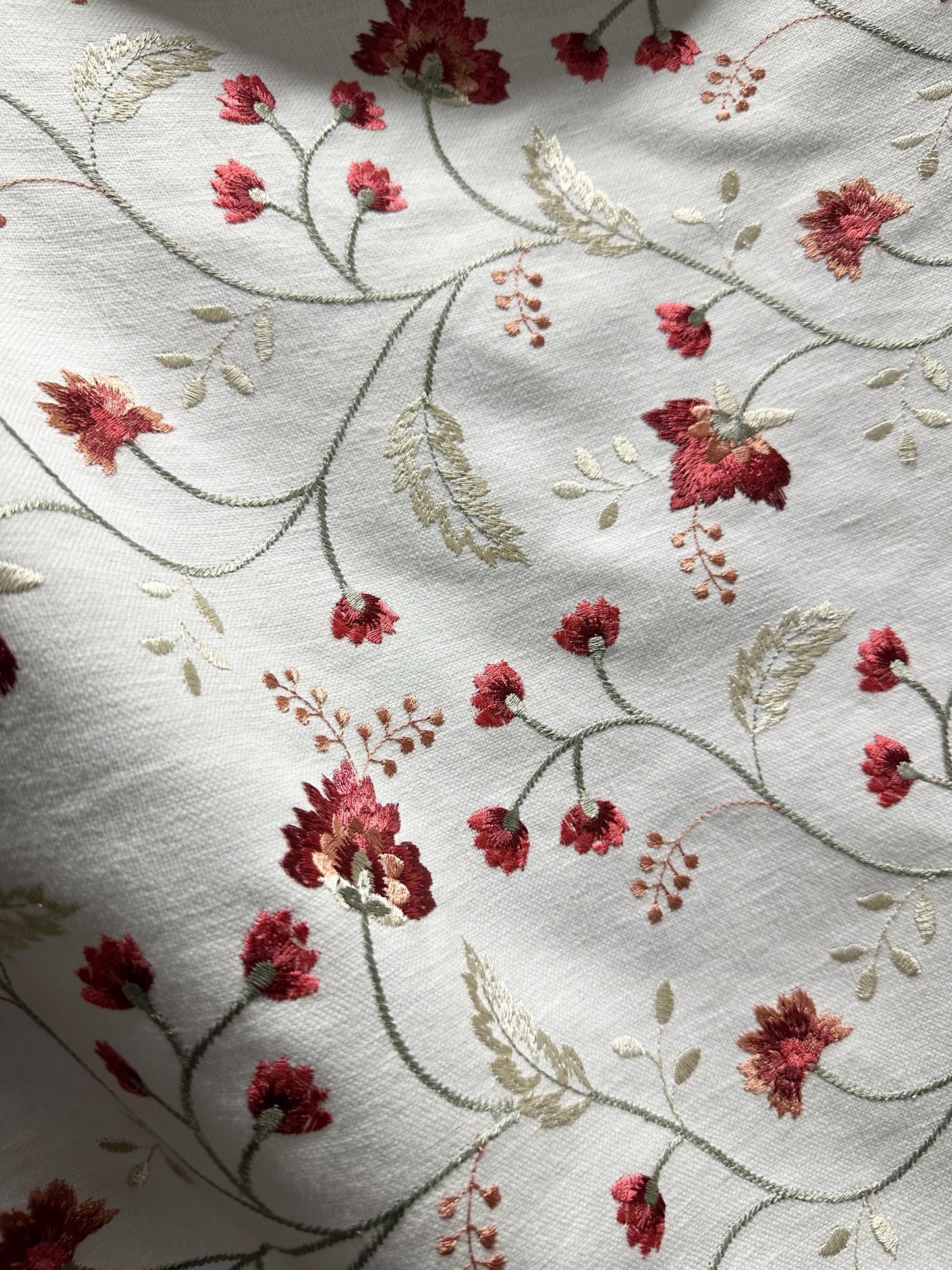 WHITE RED SAGE Floral Embroidered Upholstery Drapery Fabric (52 in.) Sold By The Yard