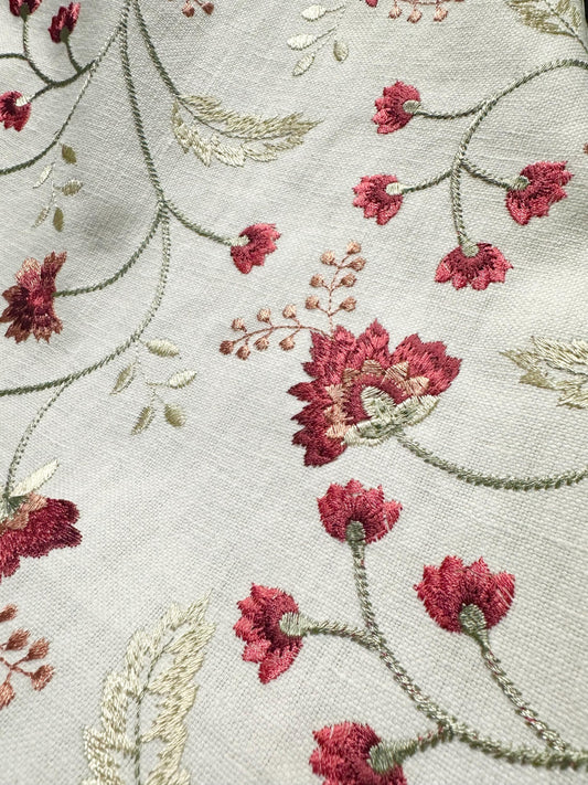 WHITE RED SAGE Floral Embroidered Upholstery Drapery Fabric (52 in.) Sold By The Yard