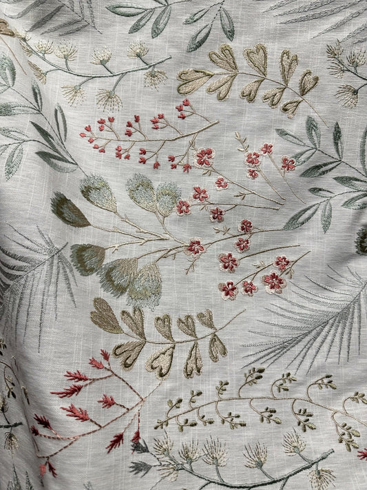 WHITE SAGE MULTICOLOR Botanical Floral Embroidered Drapery Decor Fabric (54 in.) Sold By The Yard