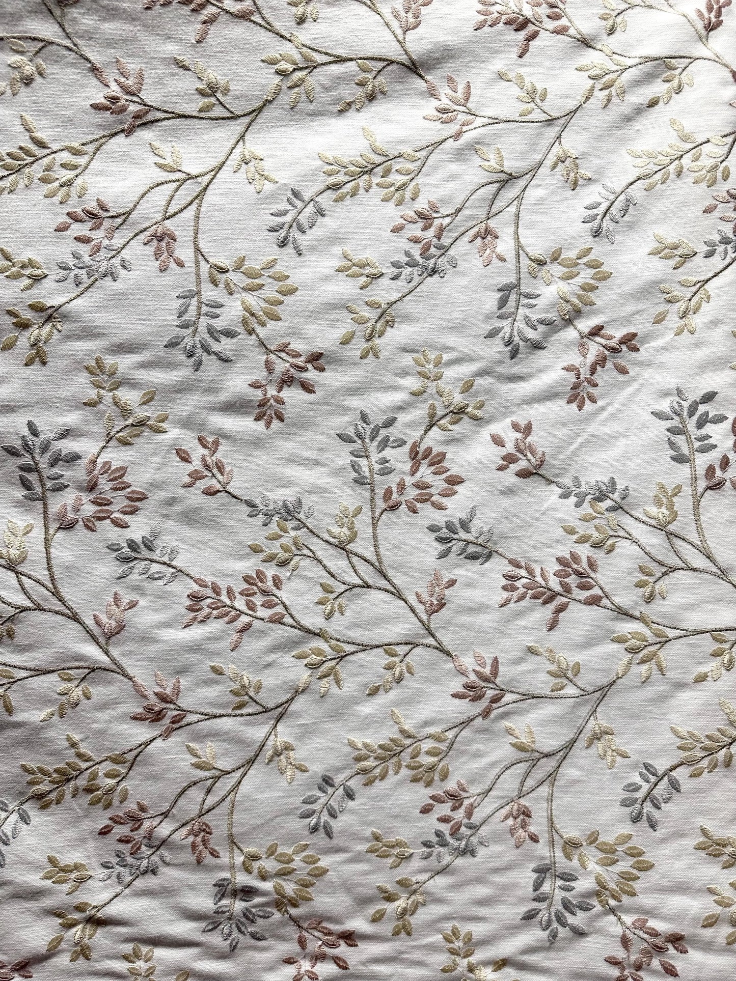 White Beige Blush Gray Leaf Embroidered Upholstery Drapery Fabric (54 in.) Sold By The Yard