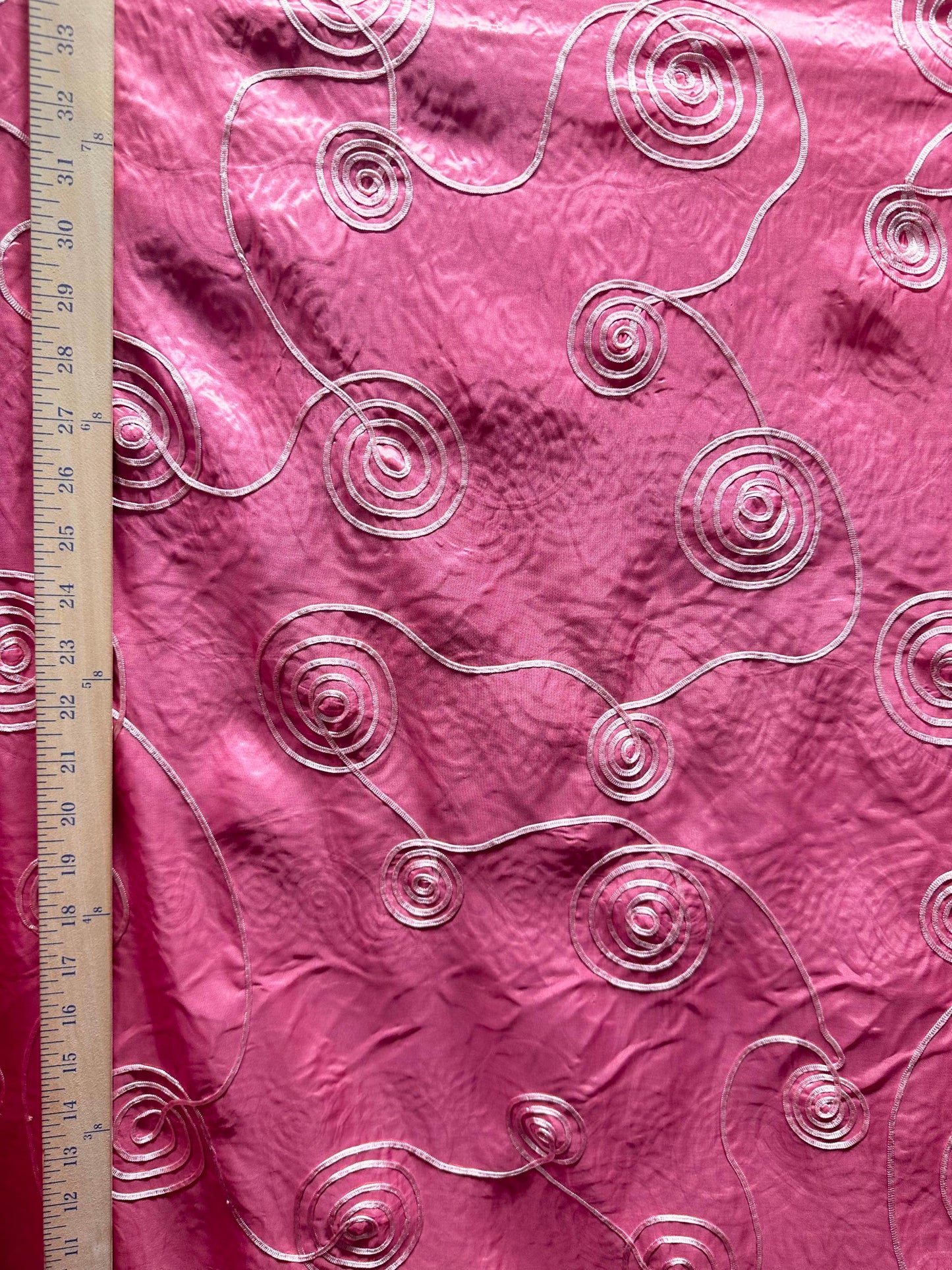 PINK Swirl Embroidery Taffeta Fabric (60 in.) Sold By The Yard