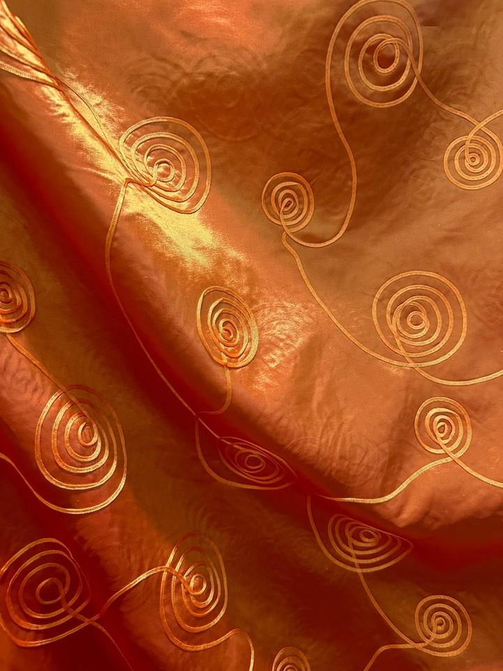 Orange Swirl Embroidery Taffeta Fabric (60 in.) Sold By The Yard