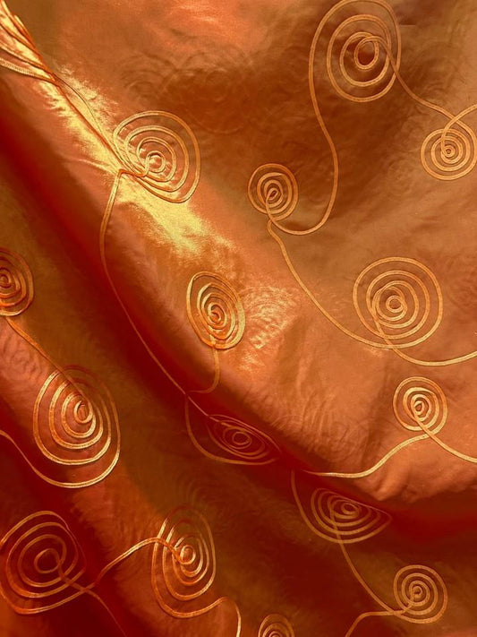 Orange Swirl Embroidery Taffeta Fabric (60 in.) Sold By The Yard