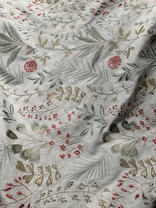 WHITE SAGE MULTICOLOR Botanical Floral Embroidered Drapery Decor Fabric (54 in.) Sold By The Yard