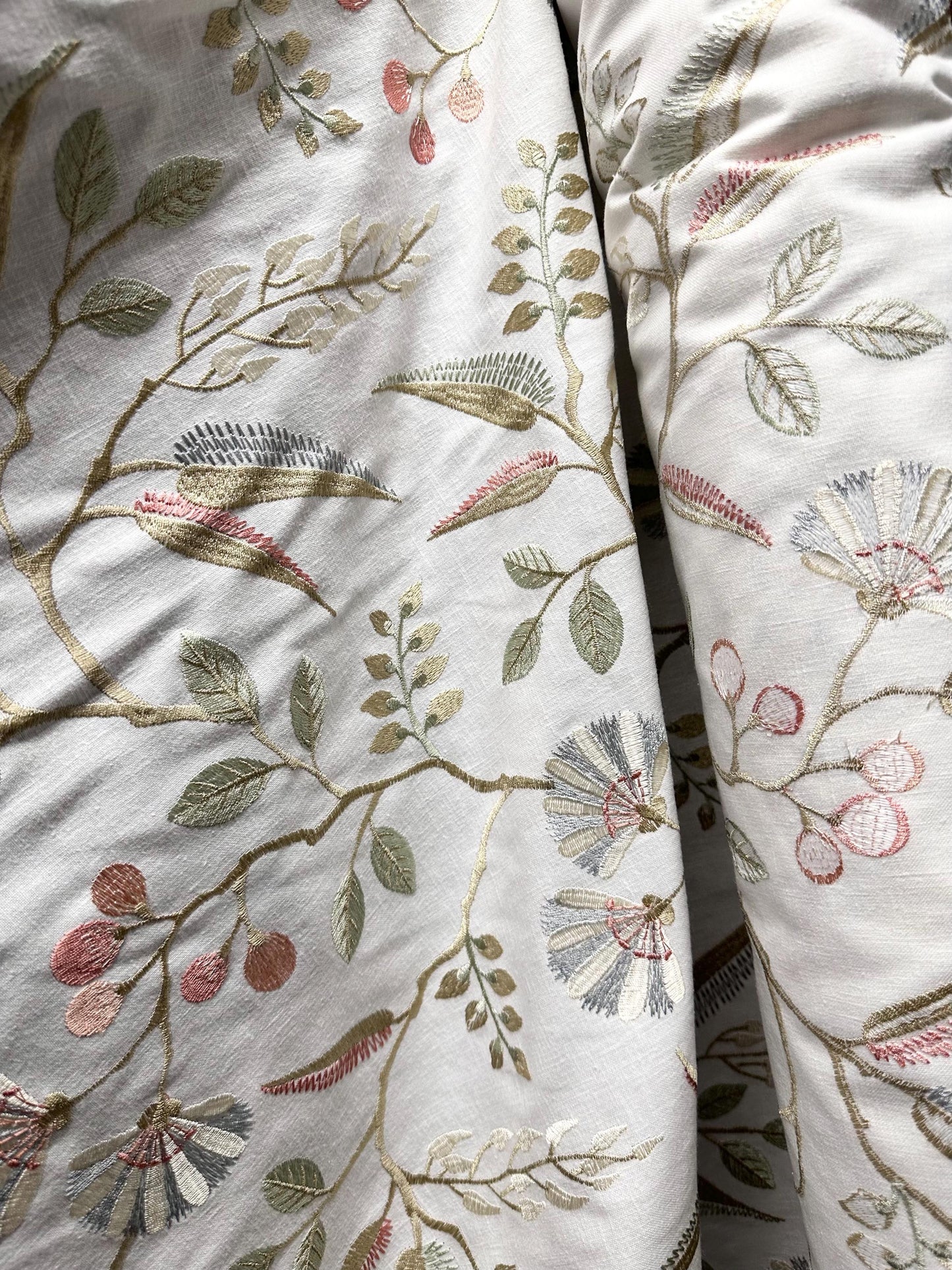 WHITE SAGE BLUSH Floral Leaf Embroidered Upholstery Drapery Fabric (54 in.) Sold By The Yard