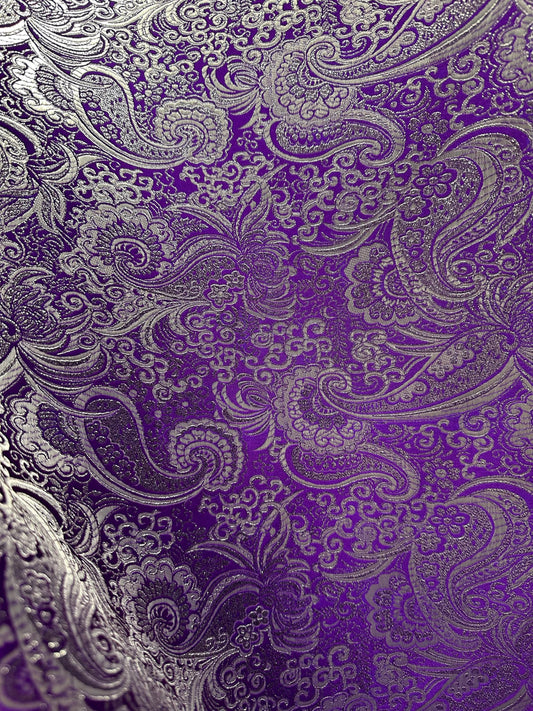 PURPLE SILVER Metallic Paisley Brocade Fabric (60 in.) Sold By The Yard