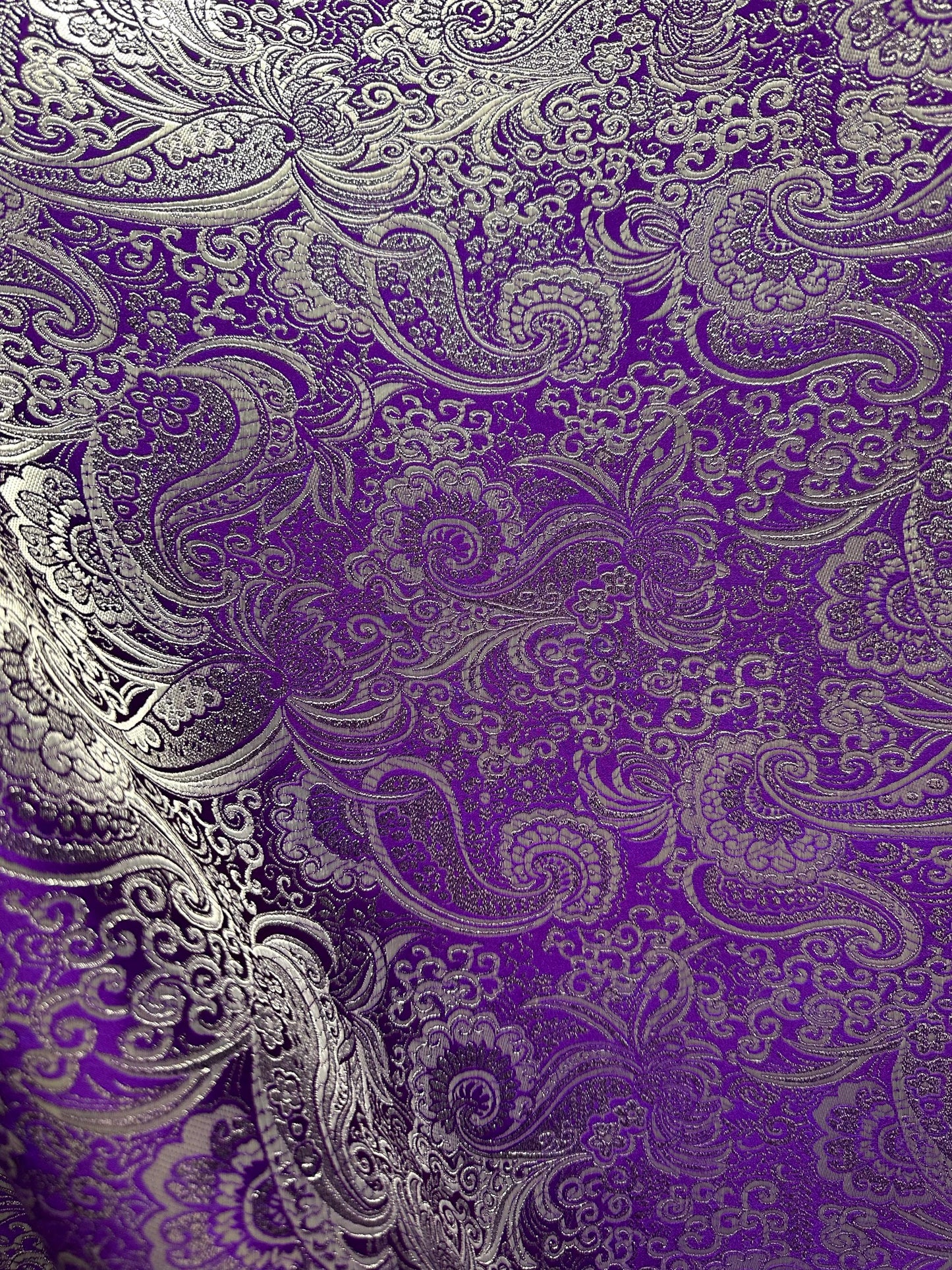 PURPLE SILVER Metallic Paisley Brocade Fabric (60 in.) Sold By The Yard