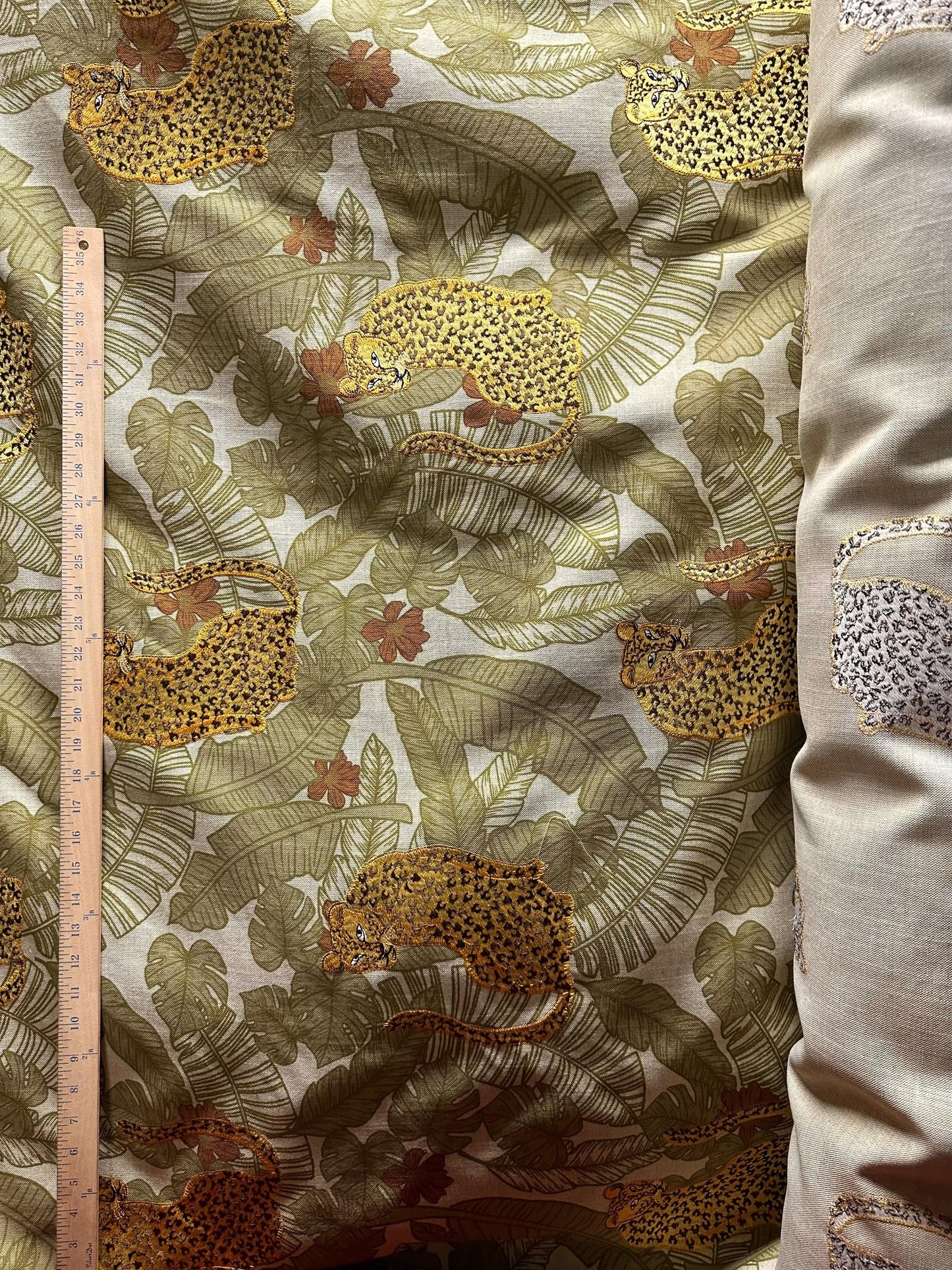 NATURAL OLIVE GREEN Leopard Tropical Embroidered Upholstery Drapery Fabric (54 in.) Sold By The Yard