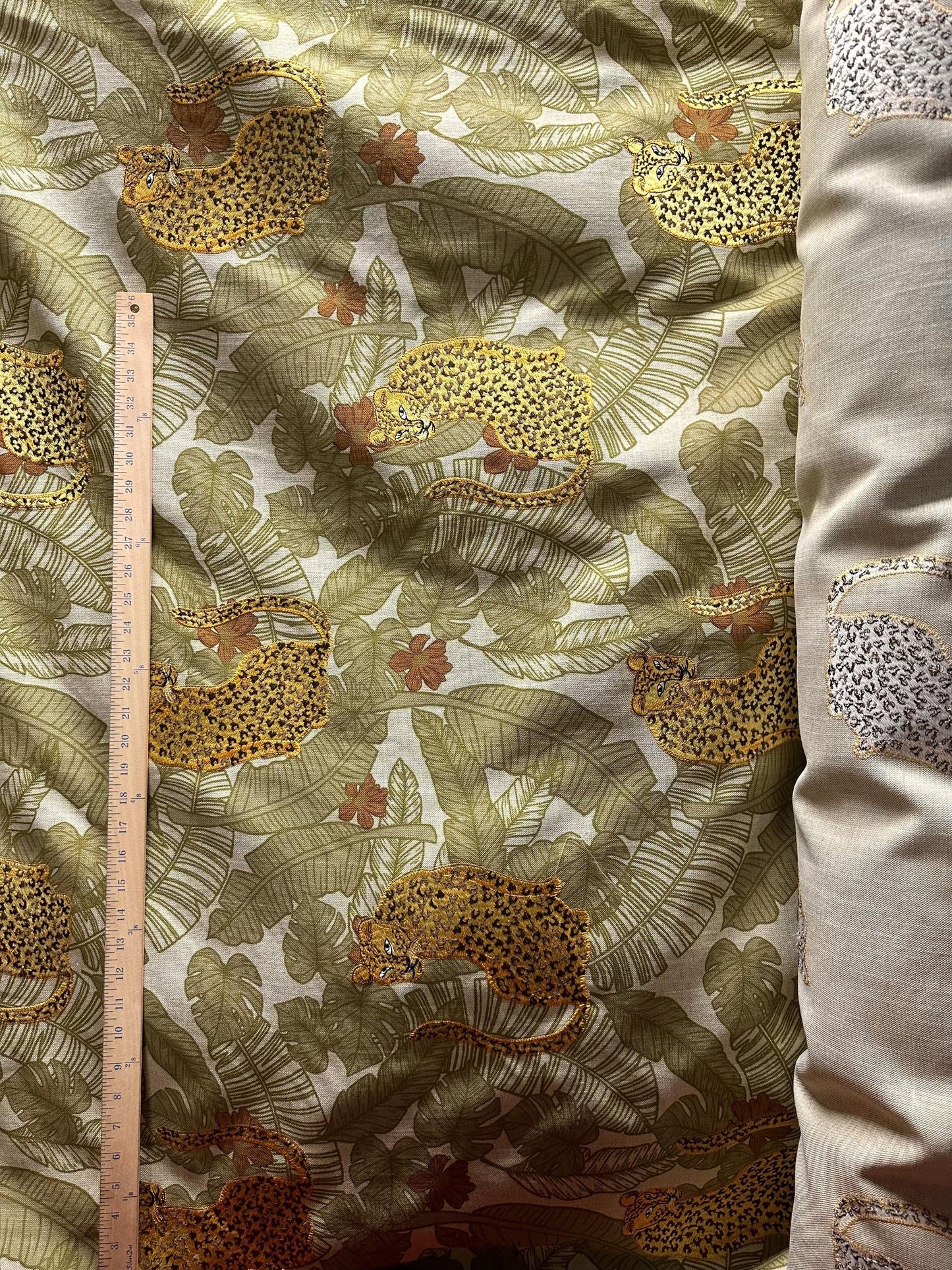 NATURAL OLIVE GREEN Leopard Tropical Embroidered Upholstery Drapery Fabric (54 in.) Sold By The Yard