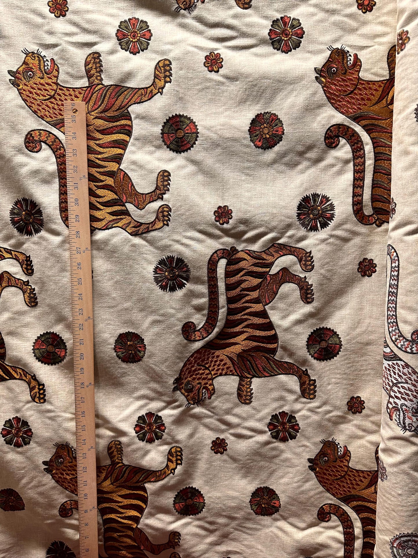 NATURAL GOLD Multicolor Tiger Floral Embroidered Upholstery Drapery Fabric (56 in.) Sold By The Yard