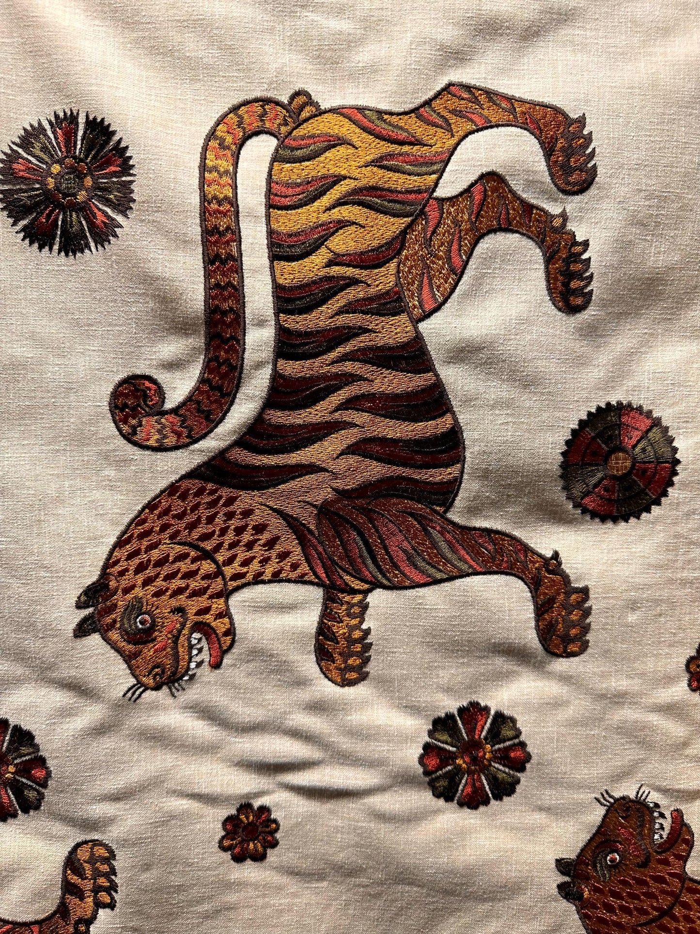 NATURAL GOLD Multicolor Tiger Floral Embroidered Upholstery Drapery Fabric (56 in.) Sold By The Yard