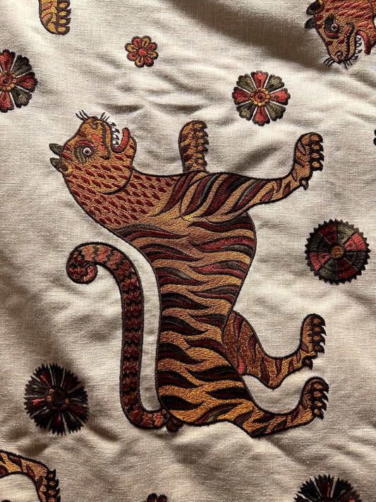 NATURAL GOLD Multicolor Tiger Floral Embroidered Upholstery Drapery Fabric (56 in.) Sold By The Yard