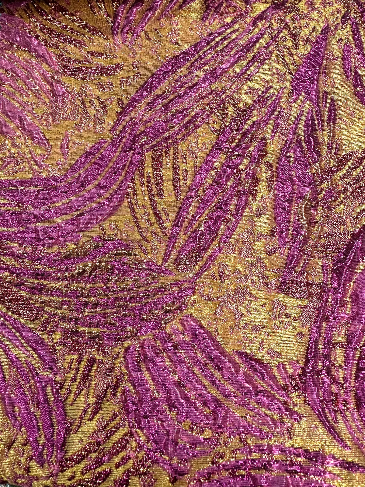 ORANGE FUCHSIA PINK Floral Metallic Brocade Fabric (60 in.) Sold By The Yard