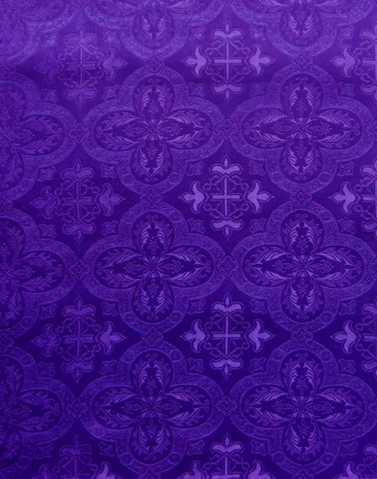 PURPLE Liturgical Cross Brocade Fabric (60 in.) Sold By The Yard
