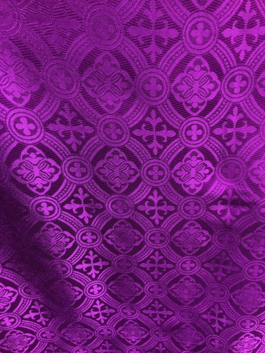 MAGENTA Liturgical Cross Brocade Fabric (60 in.) Sold By The Yard