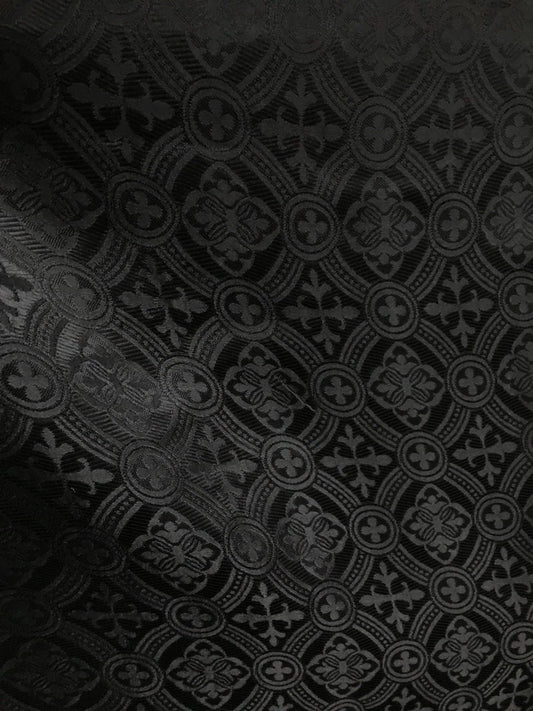 BLACK Liturgical Cross Brocade Fabric (60 in.) Sold By The Yard